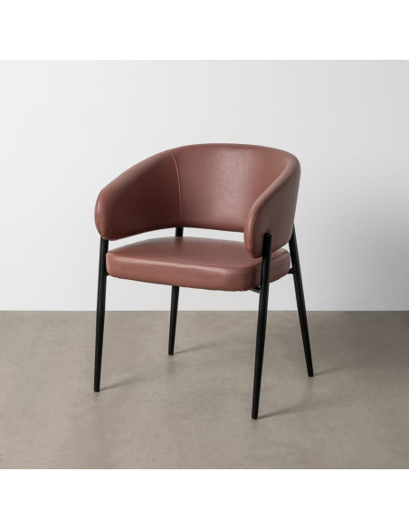 Fauteuil de table mid-century moderne en Polyuréthane Rouge bordeaux Métal Noir Bois MDF Teyora (Lot de 2) - 2