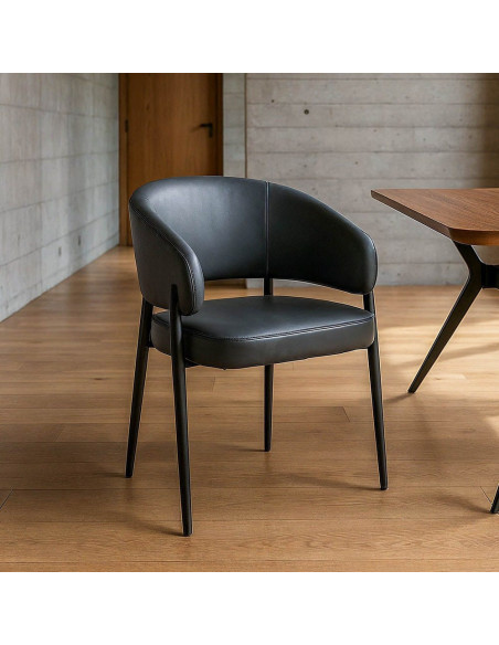 Fauteuil de table mid-century moderne en Polyuréthane Noir Métal Noir Bois MDF Teyora (Lot de 2) - 1