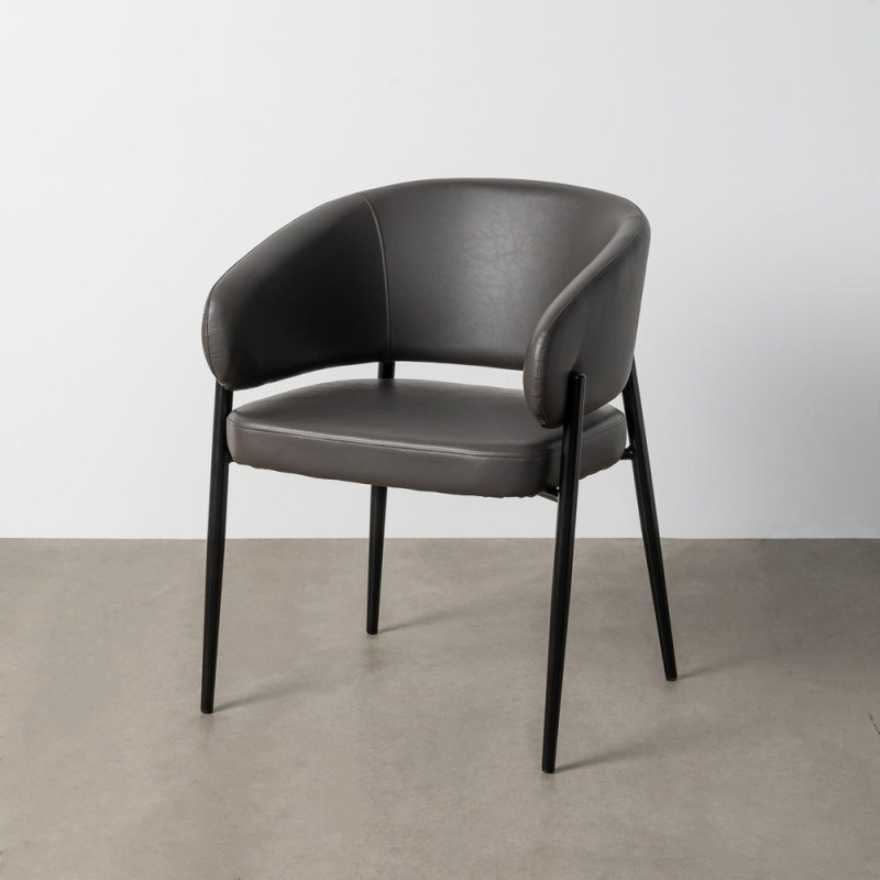 Fauteuil de table mid-century moderne en Polyuréthane Noir Métal Noir Bois MDF Teyora (Lot de 2) - 2