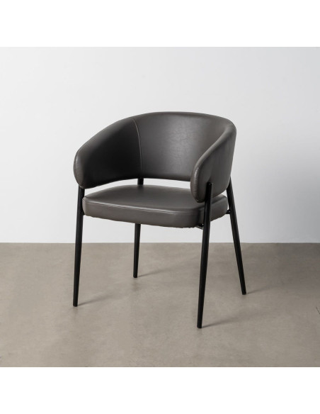 Fauteuil de table mid-century moderne en Polyuréthane Noir Métal Noir Bois MDF Teyora (Lot de 2) - 2