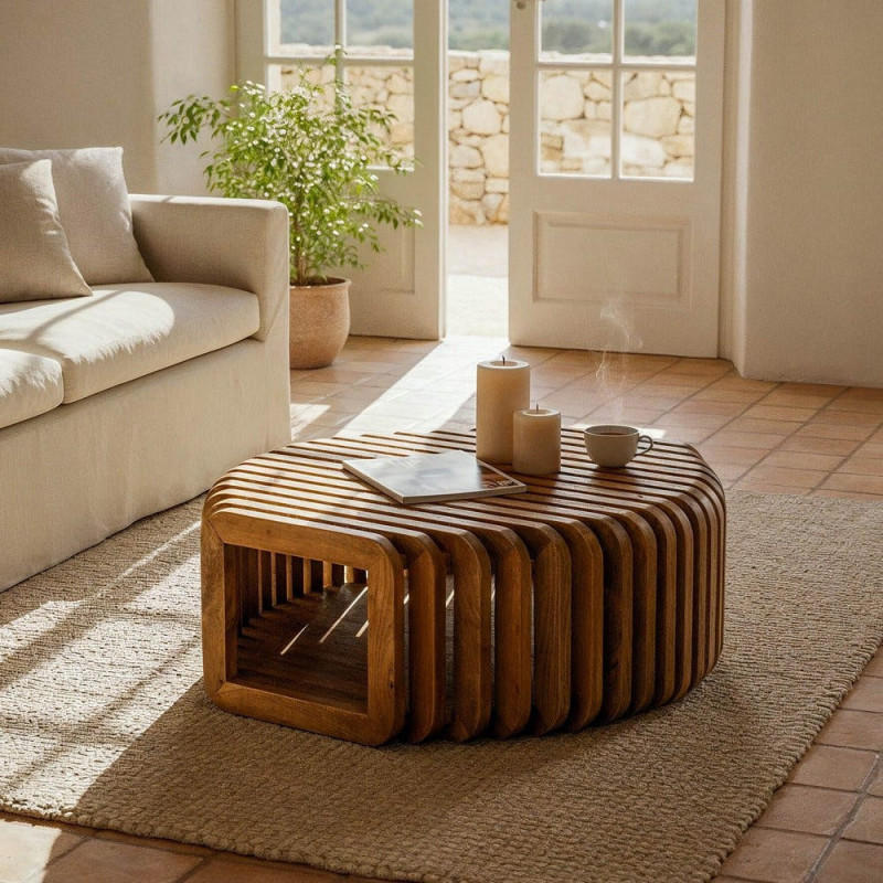 Table basse design Orignale en Bois de manguier Naturel Nehlia - 2