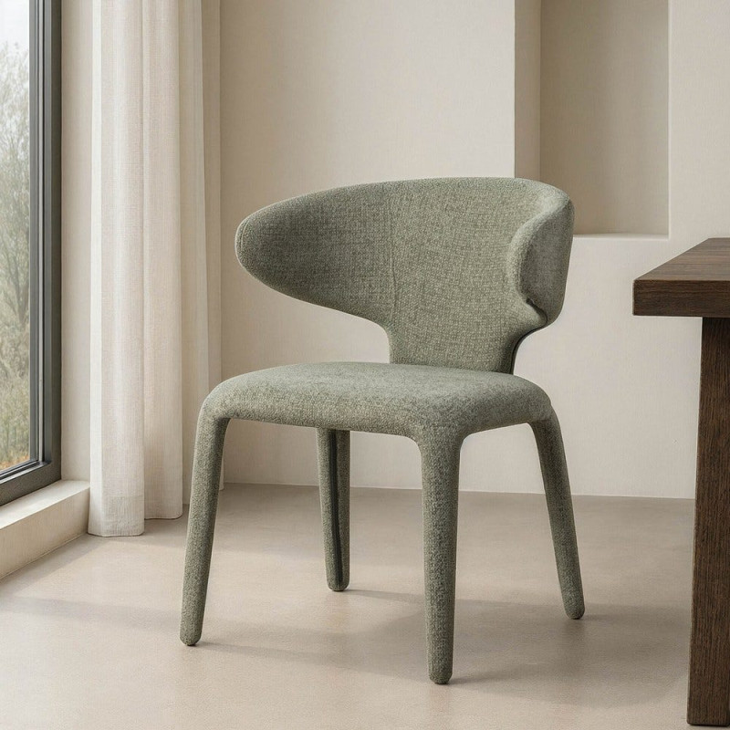 Fauteuil de table design chic en Tissu Vert Chiné Métal Uyana (Lot de 2) - 2