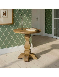 Sellette haute vintage chic Ronde en Bois de manguier Naturel Palora - 1