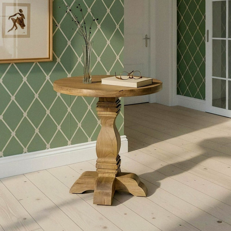 Sellette haute vintage chic Ronde en Bois de manguier Naturel Palora - 1