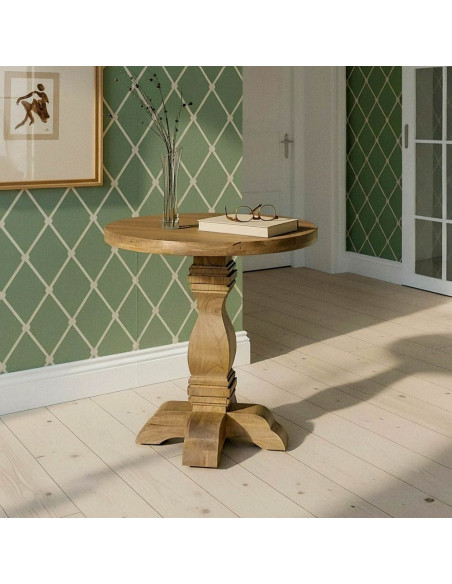 Sellette haute vintage chic Ronde en Bois de manguier Naturel Palora - 1