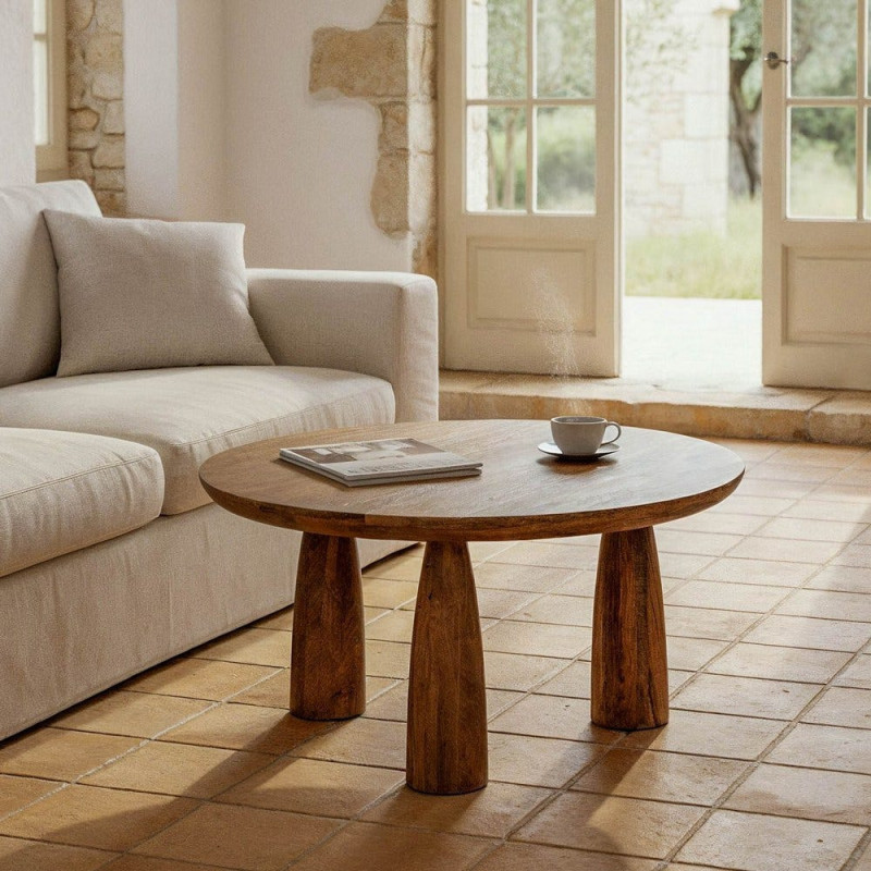 Table basse moderne chic Ronde 75 cm en Bois de manguier Naturel Soraya - 1