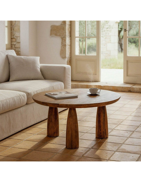 Table basse moderne chic Ronde 75 cm en Bois de manguier Naturel Soraya - 1