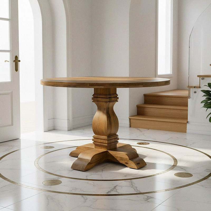 Table à manger vintage chic Ronde 6 personnes en Bois de manguier Naturel Palora - 1