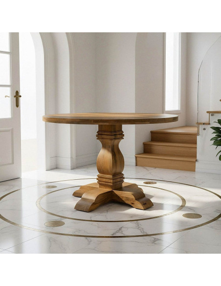 Table à manger vintage chic Ronde 6 personnes en Bois de manguier Naturel Palora - 1