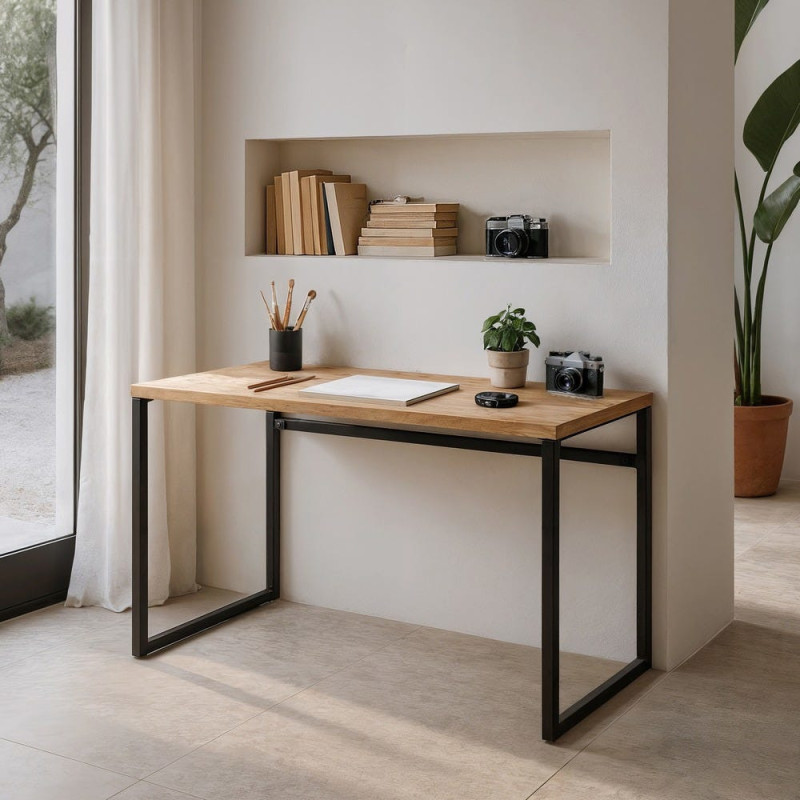 Bureau industriel chic en Bois de manguier Naturel Métal Noir Eyora - 1