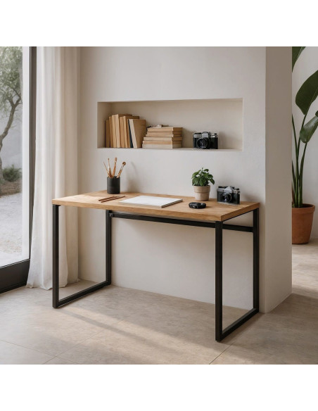 Bureau industriel chic en Bois de manguier Naturel Métal Noir Eyora - 1