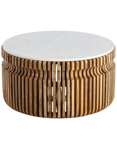 Table basse moderne Ronde en Marbre Blanc Bois de manguier Naturel Nivara - 1
