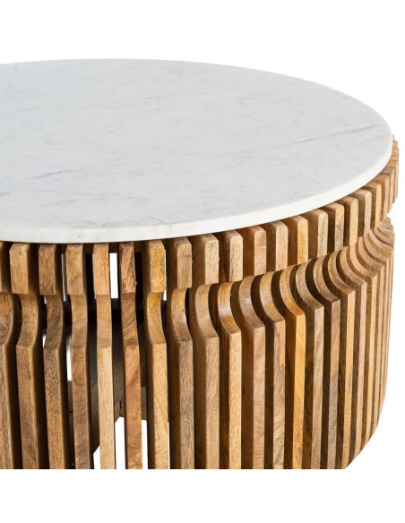 Table basse moderne Ronde en Marbre Blanc Bois de manguier Naturel Nivara - 3