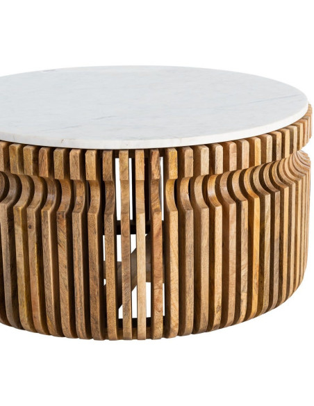 Table basse moderne Ronde en Marbre Blanc Bois de manguier Naturel Nivara - 4