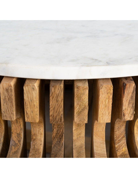 Table basse moderne Ronde en Marbre Blanc Bois de manguier Naturel Nivara - 6