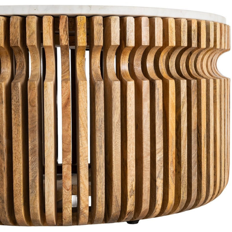 Table basse moderne Ronde en Marbre Blanc Bois de manguier Naturel Nivara - 7