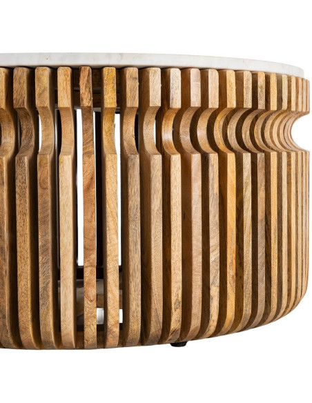 Table basse moderne Ronde en Marbre Blanc Bois de manguier Naturel Nivara - 7