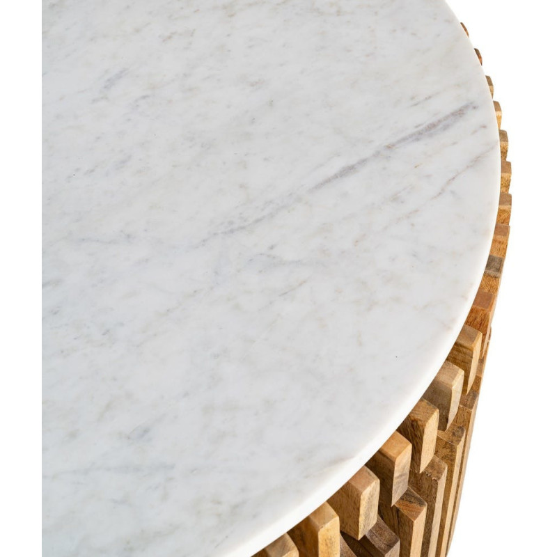 Table basse moderne Ronde en Marbre Blanc Bois de manguier Naturel Nivara - 10