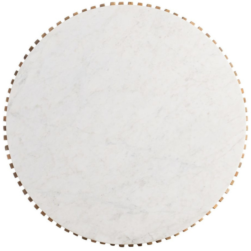 Table basse moderne Ronde en Marbre Blanc Bois de manguier Naturel Nivara - 11
