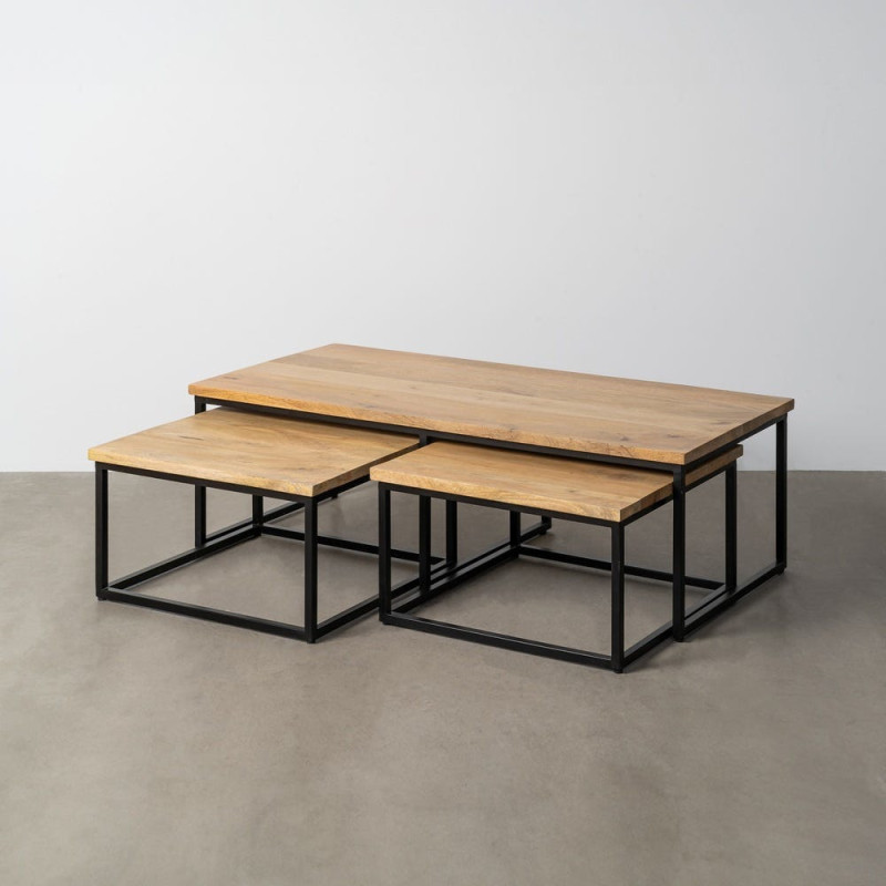 Grande Table basse Gigogne industrielle chic Rectangulaire en Bois de manguier Naturel Métal Noir Eyora - 2