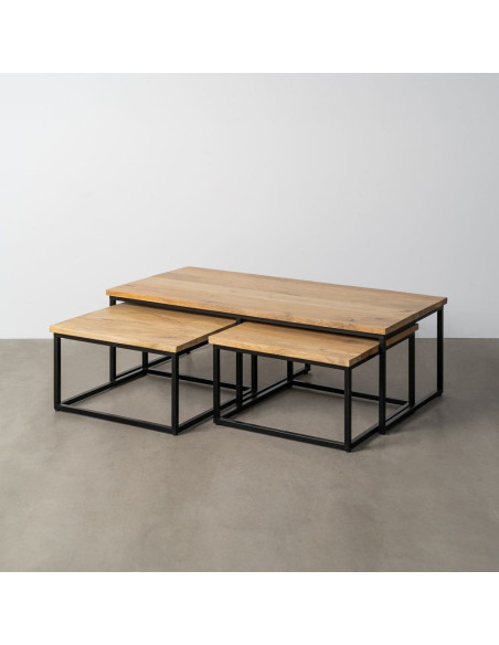 Grande Table basse Gigogne industrielle chic Rectangulaire en Bois de manguier Naturel Métal Noir Eyora - 2