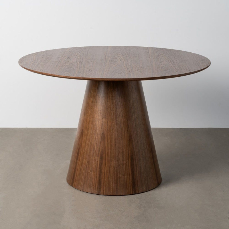 Table à manger moderne Ronde 6 personnes en Bois MDF Vinyle Marron Effet bois Dharya - 3