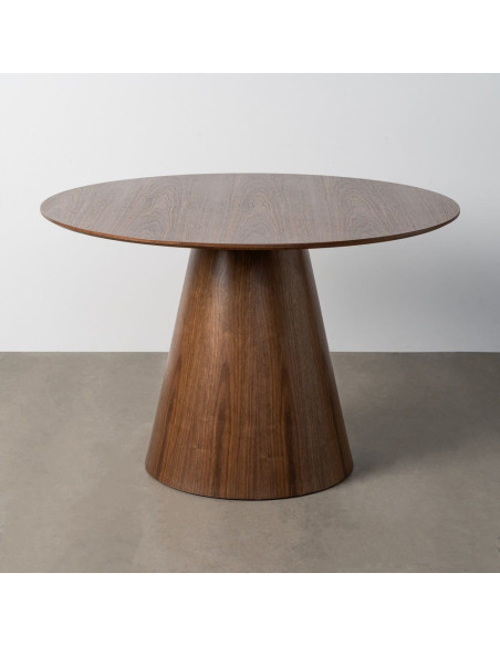Table à manger moderne Ronde 6 personnes en Bois MDF Vinyle Marron Effet bois Dharya - 3