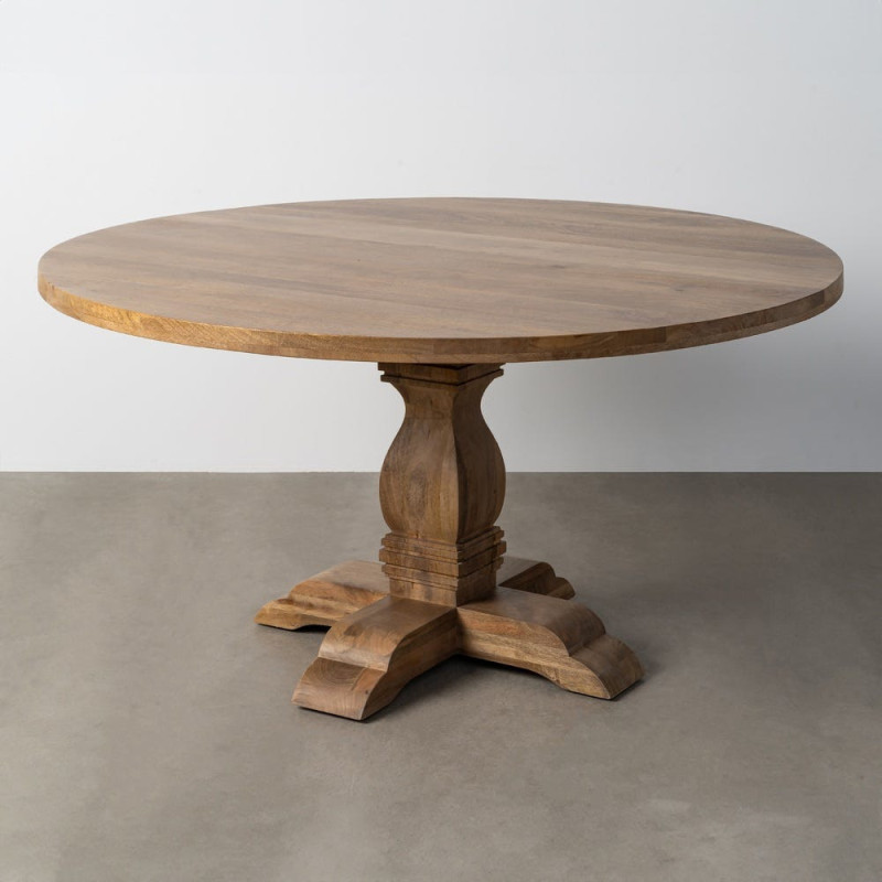 Grande Table à manger vintage chic Ronde 8 personnes en Bois de manguier Naturel Palora - 2
