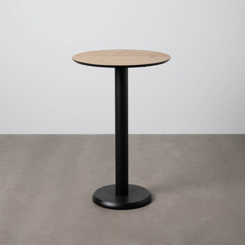 Table haute bistrot moderne Ronde 3 personnes en Métal Noir Bois MDF Naturel Alaro - 1