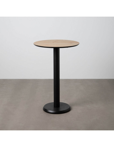 Table haute bistrot moderne Ronde 3 personnes en Métal Noir Bois MDF Naturel Alaro - 1