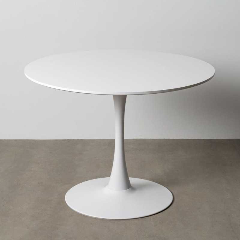 Table à manger moderne chic Ronde 4 personnes en Bois MDF Blanc Mélaminé Métal Blanc Oshira - 10