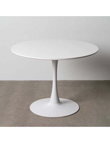 Table à manger moderne chic Ronde 4 personnes en Bois MDF Blanc Mélaminé Métal Blanc Oshira - 10