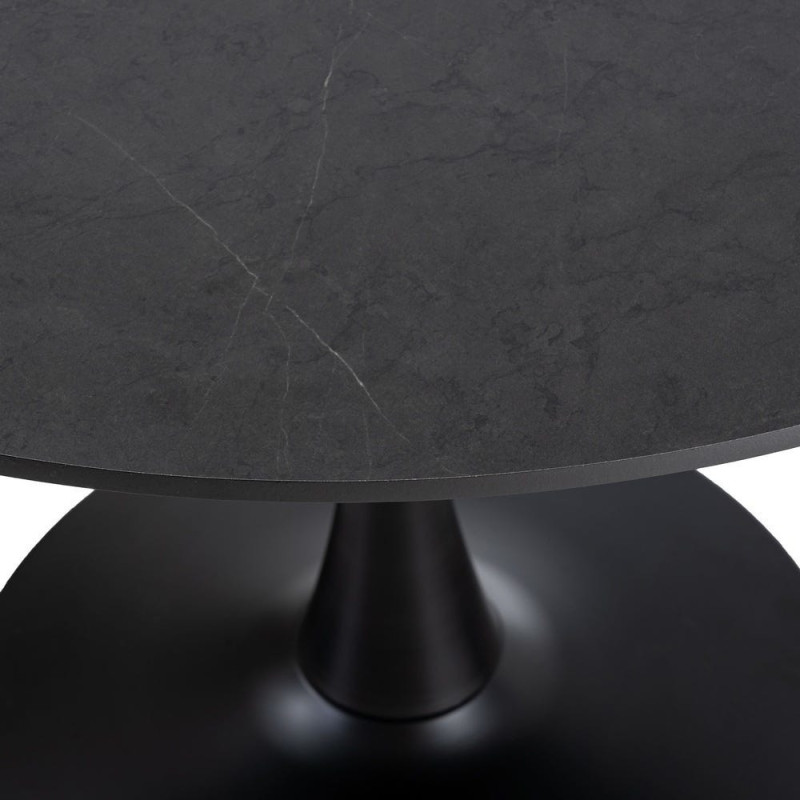 Table à manger moderne chic Ronde 4 personnes en Bois MDF Noir Mélaminé Motif marbré Métal Noir Oshira - 2