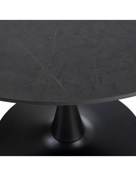 Table à manger moderne chic Ronde 4 personnes en Bois MDF Noir Mélaminé Motif marbré Métal Noir Oshira - 2