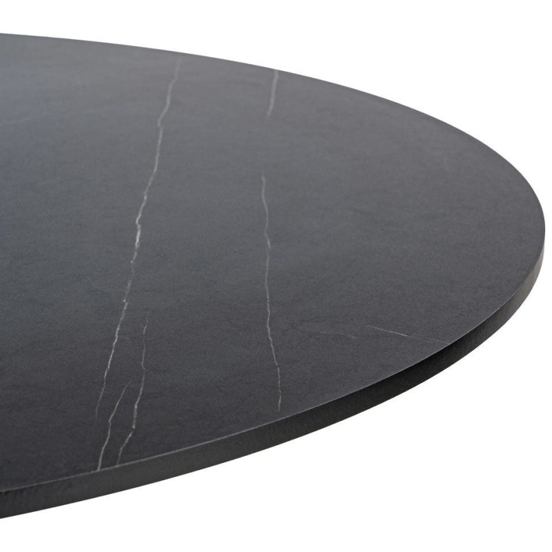 Table à manger moderne chic Ronde 4 personnes en Bois MDF Noir Mélaminé Motif marbré Métal Noir Oshira - 3