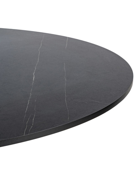 Table à manger moderne chic Ronde 4 personnes en Bois MDF Noir Mélaminé Motif marbré Métal Noir Oshira - 3