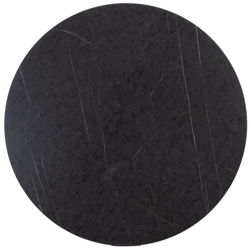Table à manger moderne chic Ronde 4 personnes en Bois MDF Noir Mélaminé Motif marbré Métal Noir Oshira - 8