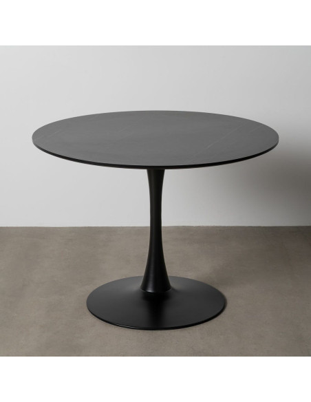 Table à manger moderne chic Ronde 4 personnes en Bois MDF Noir Mélaminé Motif marbré Métal Noir Oshira - 9
