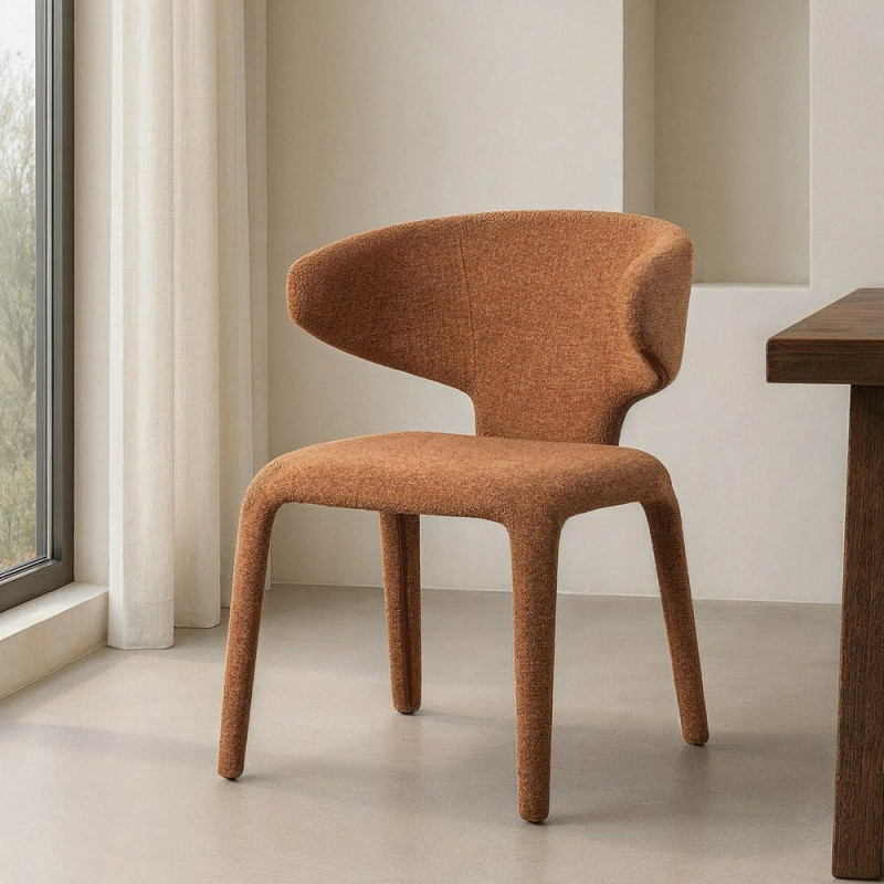 Fauteuil de table design chic en Tissu Marron Chiné Métal Uyana (Lot de 2) - 2