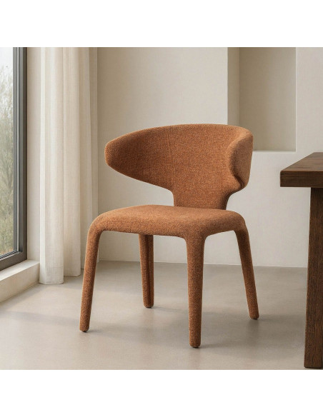 Fauteuil de table design chic en Tissu Marron Chiné Métal Uyana (Lot de 2) - 2