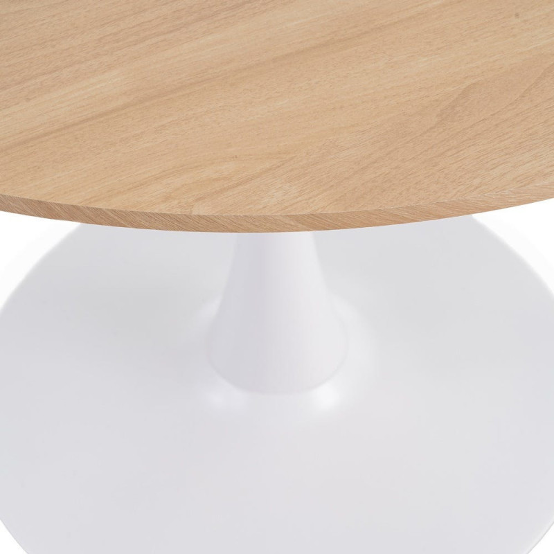 Table à manger moderne chic Ronde 4 personnes en Bois MDF Naturel Mélaminé Motif bois Métal Blanc Oshira - 3