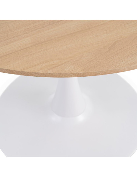 Table à manger moderne chic Ronde 4 personnes en Bois MDF Naturel Mélaminé Motif bois Métal Blanc Oshira - 3