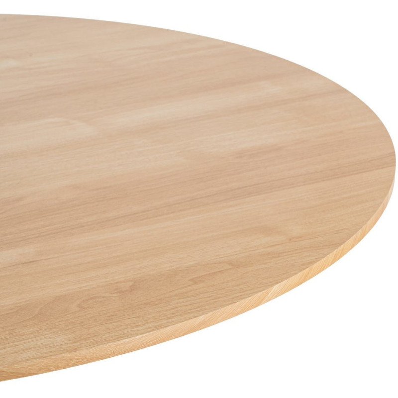Table à manger moderne chic Ronde 4 personnes en Bois MDF Naturel Mélaminé Motif bois Métal Blanc Oshira - 4