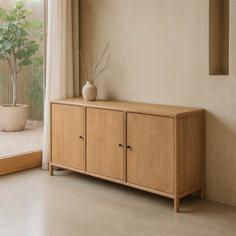 Grand Buffet moderne Bas 3 portes en Bois de manguier Naturel Macarella - 1