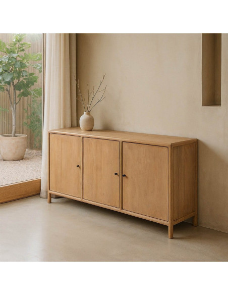 Grand Buffet moderne Bas 3 portes en Bois de manguier Naturel Macarella - 1