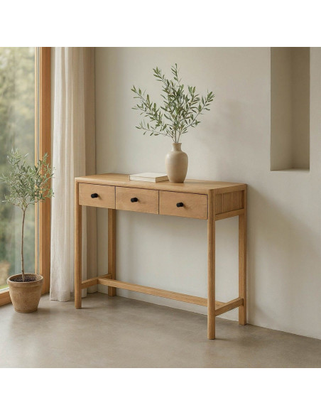 Console moderne Rectangulaire 3 tiroirs en Bois de manguier Naturel Macarella - 1
