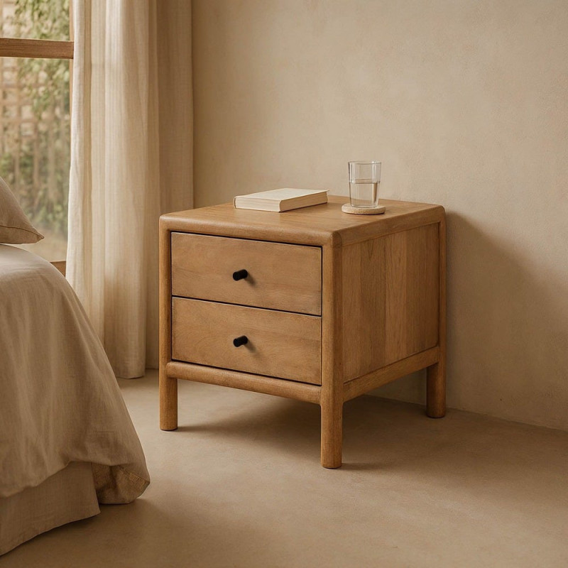 Table de chevet moderne 2 tiroirs en Bois de manguier Naturel Macarella - 1