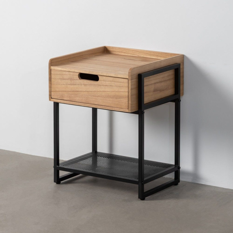 Table de chevet industrielle chic 1 tiroir 1 étagère en Bois MDF Naturel Métal Noir Onara - 2