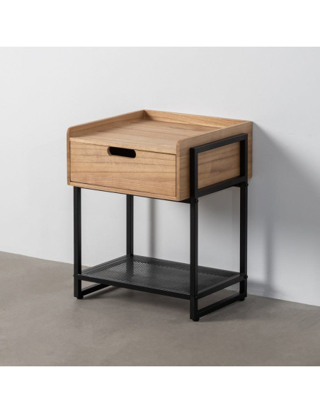 Table de chevet industrielle chic 1 tiroir 1 étagère en Bois MDF Naturel Métal Noir Onara - 2