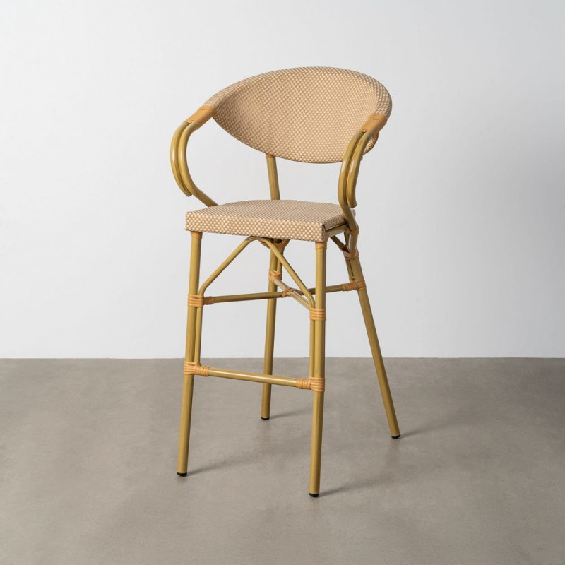 Tabouret de bar bistrot chic en Textilène Beige Métal Naturel Effet bambou Ameyra (Lot de 2) - 1